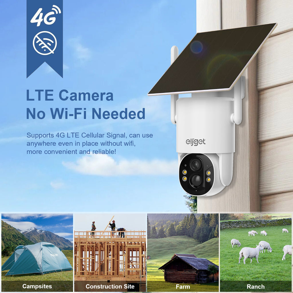 4G LTE Cellular Solar Security Camera, Wireless Outdoor 2.5K Surveillance Camera with SIM Card No-WiFi, 360° Live View, Spotlight Color Night Vision, Motion&Siren Alert, 2-Way Audio