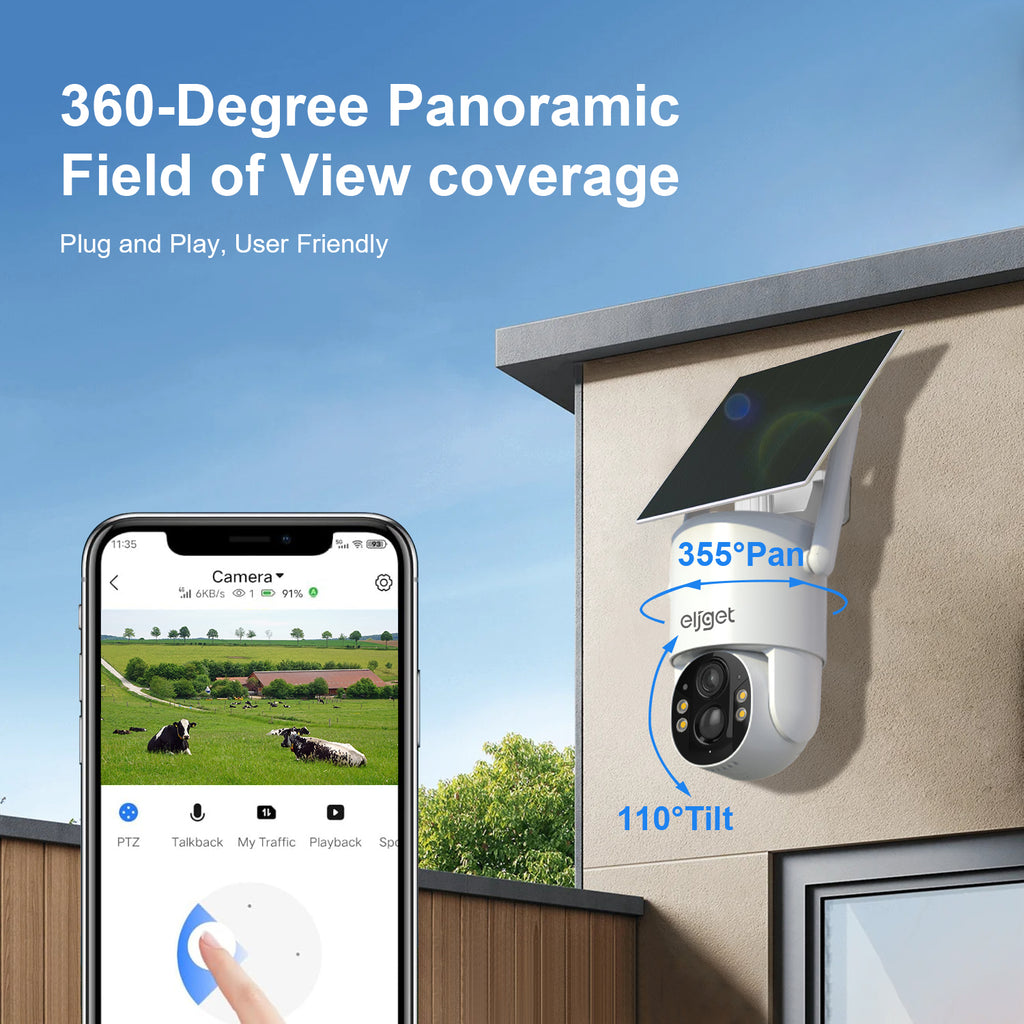 4G LTE Cellular Solar Security Camera, Wireless Outdoor 2.5K Surveillance Camera with SIM Card No-WiFi, 360° Live View, Spotlight Color Night Vision, Motion&Siren Alert, 2-Way Audio
